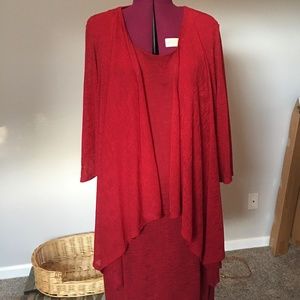 Deep red dress with attached cardigan